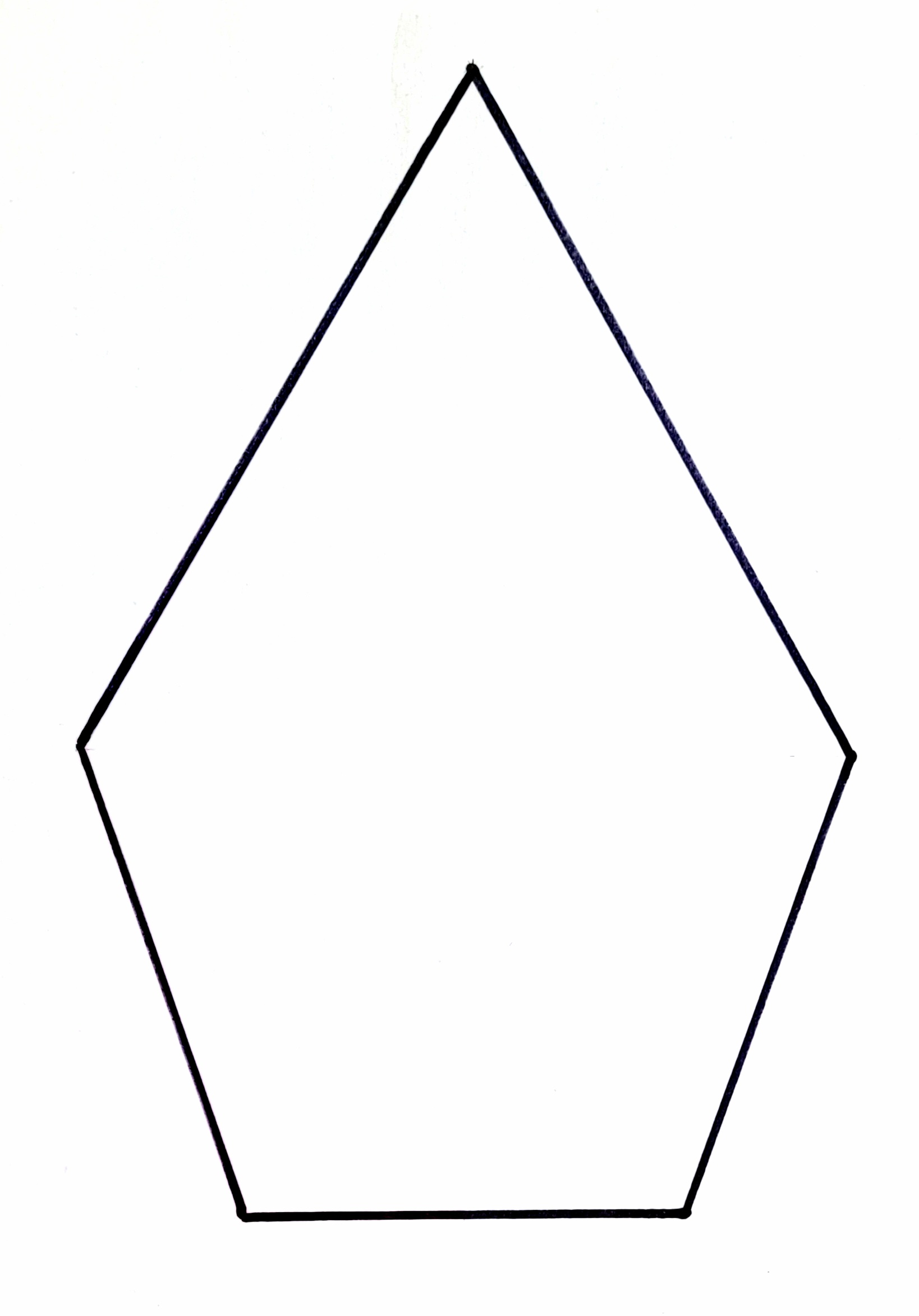 Geometrický obrazec, rovná základna a z ní vybíhají dvě od sebe se vzdalující úsečky. Ty se obě posléze začínají sbíhat až se na vrcholu setkají.